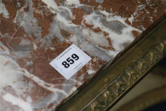 A mid 19th century French carved giltwood marble topped two tier table, W.96cm
